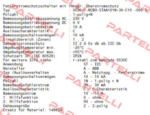 8530/1-RCBO-STAA101N-30-C10 -000-2 / 322003 Stahl