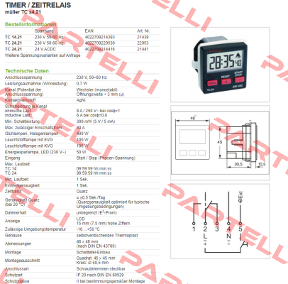 TC 14.21 - 230V 50-60 Hz / PN: 21439 Hugo Muller