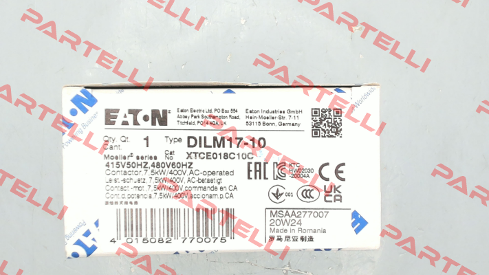 p/n: 277007, Type: DILM17-10(415V50HZ,480V60HZ) Moeller (Eaton)