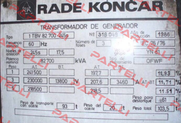 1 TBV 82 700-245s  RADE KONCAR