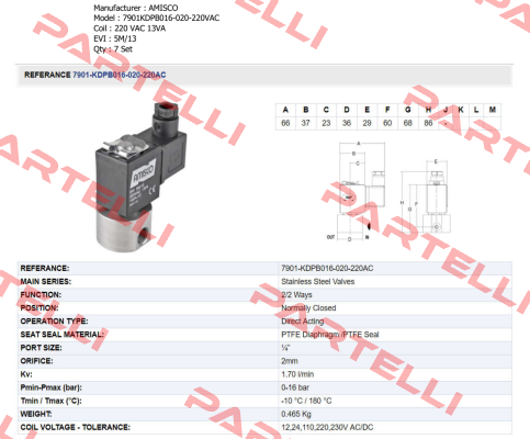 7901KDPB016-020-220VAC  Amisco