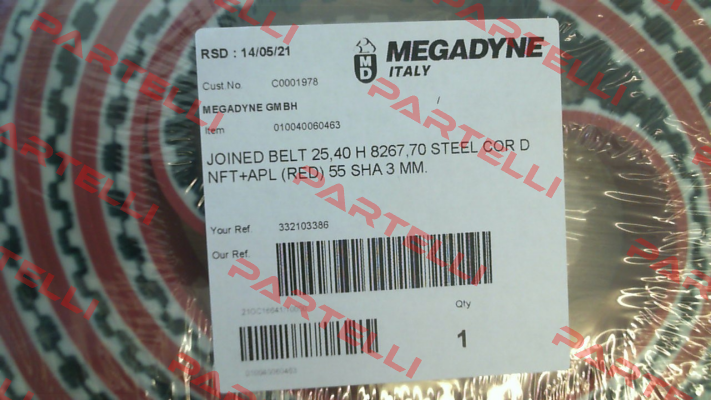 25,40 H 8267,70 STEEL CORD NFT+APL (RED) 55 SHA 3 MM Megadyne