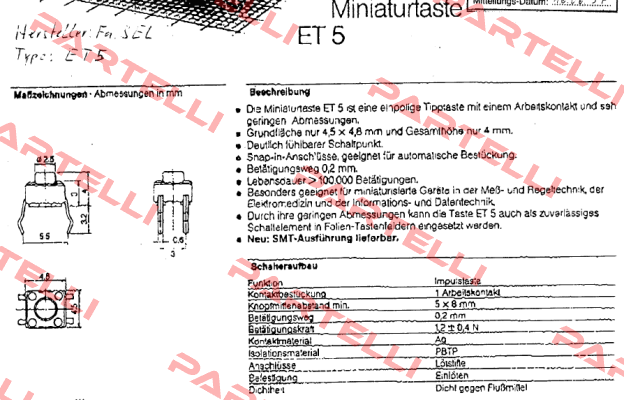 Type ET5 obsolete  Sel