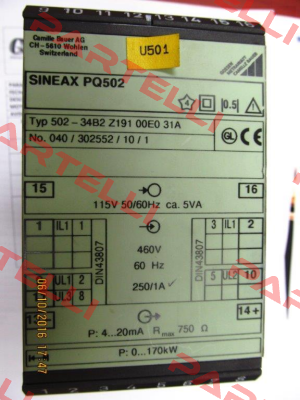 SINEAX 502-34B2Z19100E031A obsolete, replaced by Sineax P 530  Gossen Metrawatt