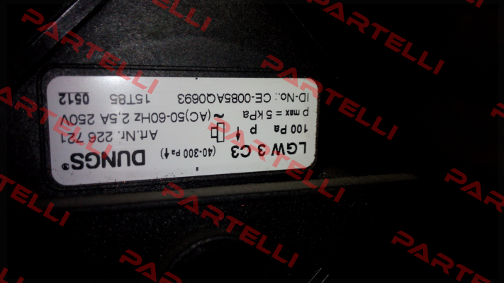 LGW 3 C3, Art.N 226721 -  not available possible replacement(LGW 3 A2-7 / 257435;LGW 3 A2-7 / 257435;LGW 3 A4, 0.4 / 221590;DMV-D 503/11 / 222 326)  Dungs