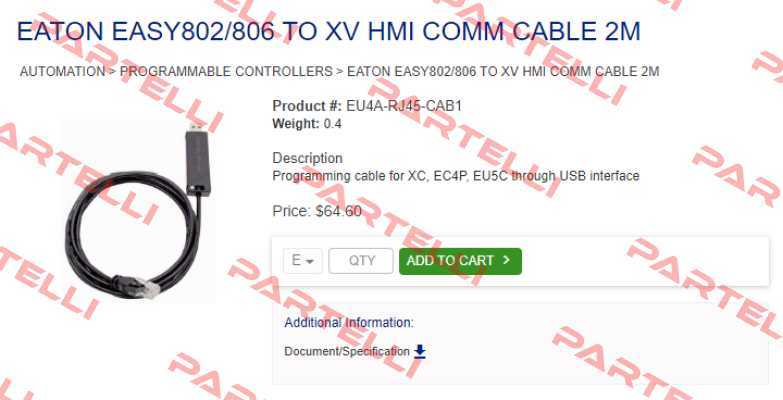 EASY802/806 - P/N EU4A-RJ45-CAB1 Moeller (Eaton)