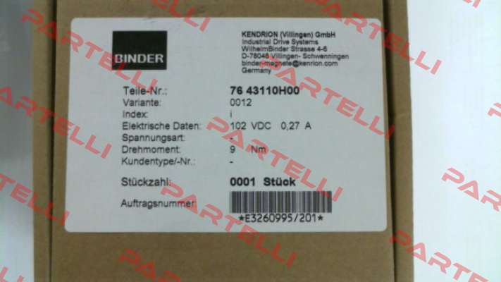 76 43110H00-0012 Binder